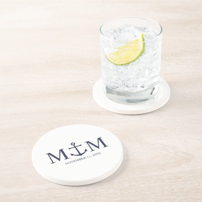Dessous de verre de Mariage Ancre bleu marine (Côté)