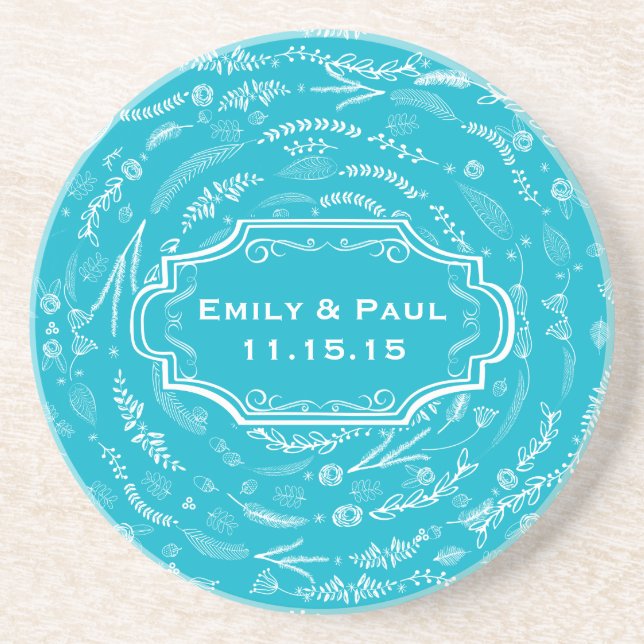 Dessous de verre de Mariage Rustique Motif Aqua Fe (Devant)