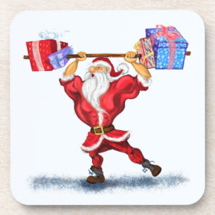 Dessous de verre de Noël Bodybuilder Père Noël ave