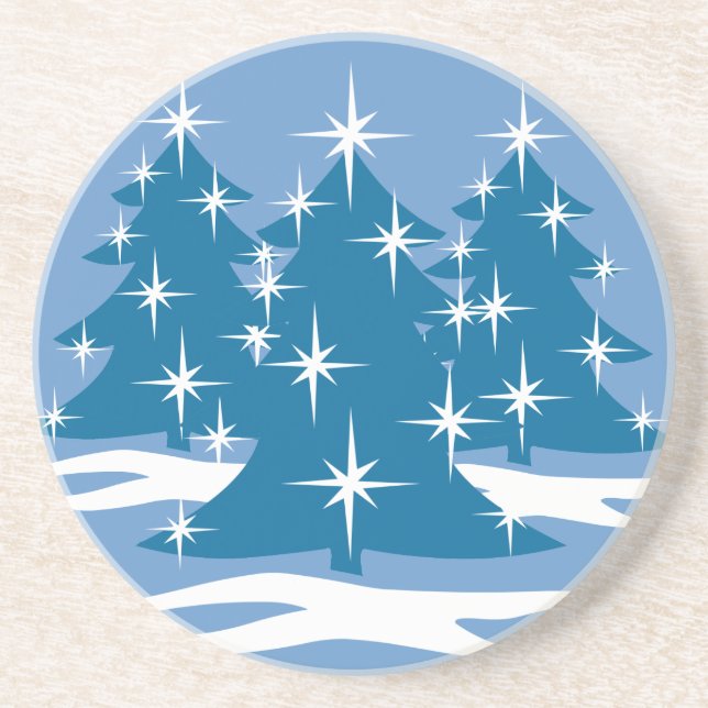 Dessous de verre de Noël élégant Bleu Arbre de Noë (Devant)
