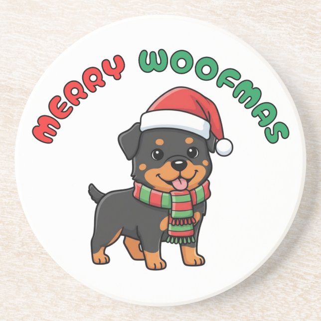 Dessous de verre de Noël Rottweiler : Joyeux Woofm (Devant)