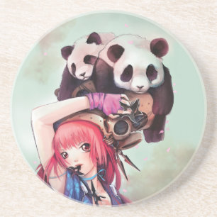 Dessous de verre de pandas de Ninja de pêche