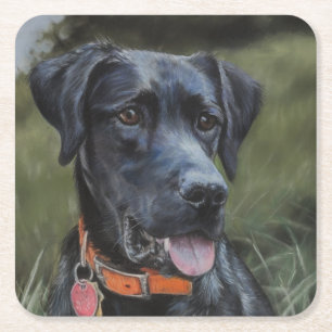 Dessous de verre de papier Carré Black Labrador