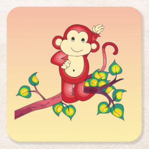 Dessous de verre de papier Carré de singe rouge