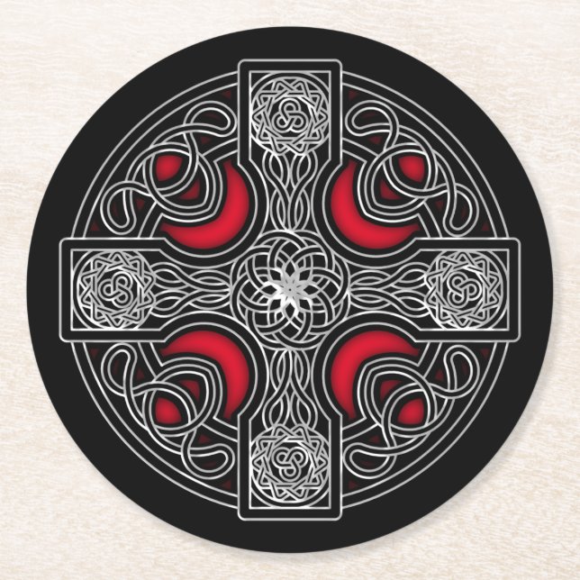 Dessous de verre de papier rond de couleur rouge c (Devant)