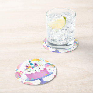 Dessous de verre de papier rond de gâteau Unicorn