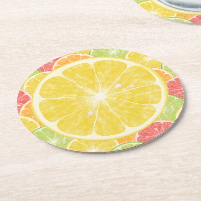 Dessous de verre de papier rond de tranches d'agru (Incliné)