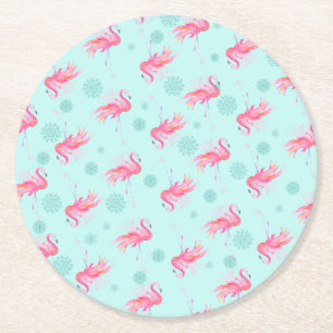 Dessous de verre de papier rond Flamant rose rose