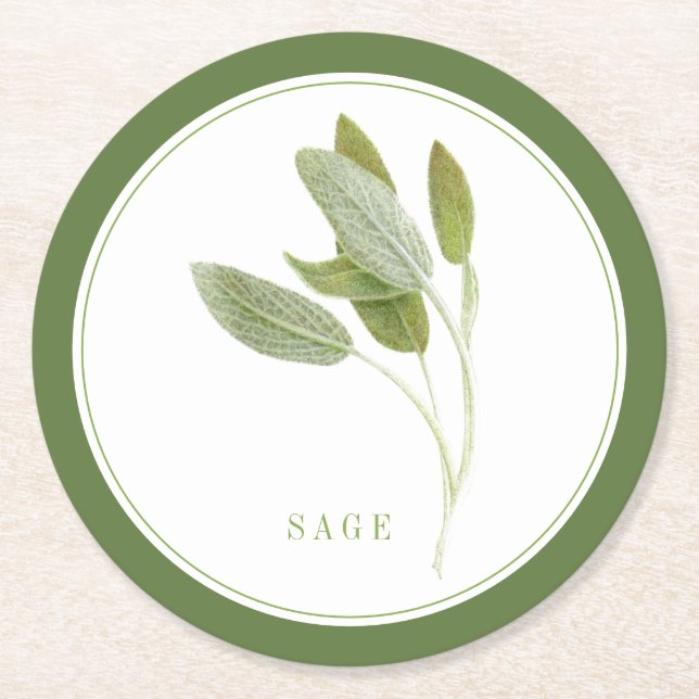DESSOUS DE VERRE de papier rond FRAIS SAGE (+texte (Devant)