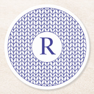 DESSOUS DE VERRE de papier rond KNIT LIGNE BLEUE +