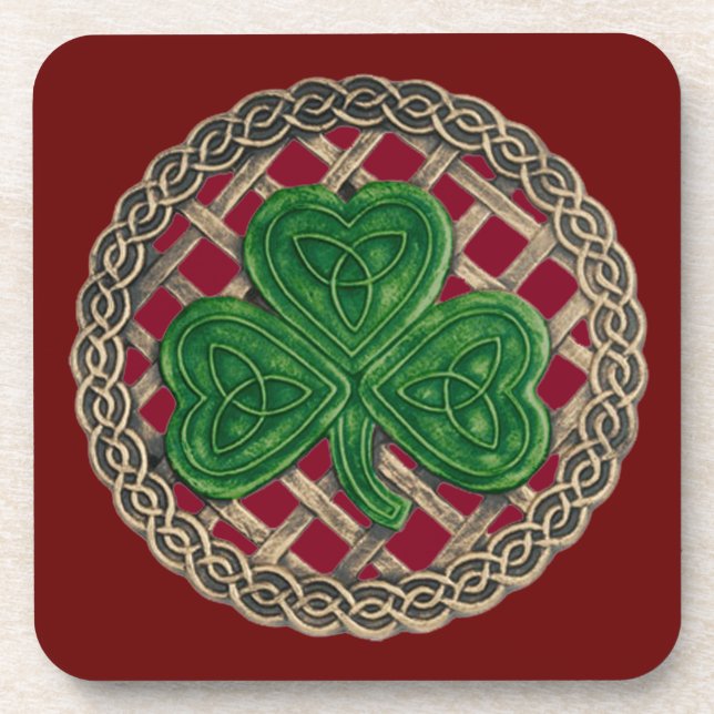 Dessous de verre De Shamrock Rouge Et De Noeuds Ce (Devant)