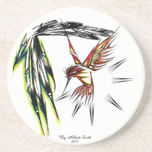 dessous de verre de style totem d'oiseau-colibri
