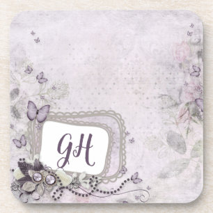 Dessous-de-verre Délicat Feminine Purple Lilac Floral Monogramme