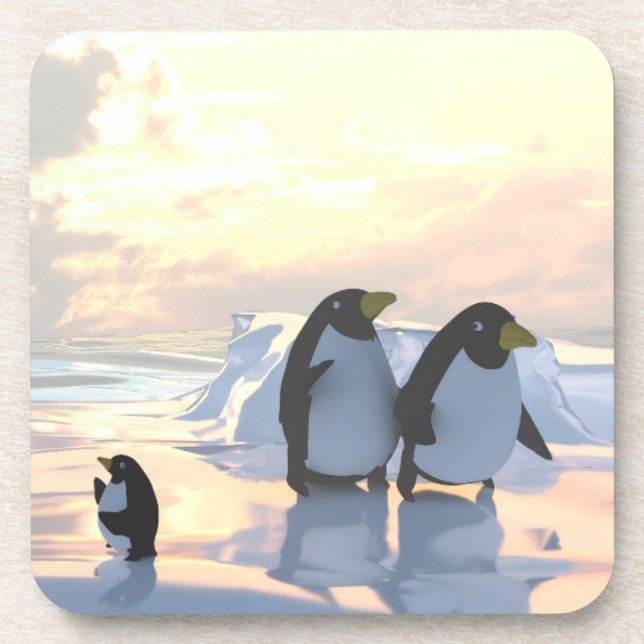 Dessous-de-verre des pingouins qui refroidissent sur une banquise (Devant)