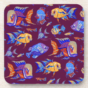 Dessous-de-verre Des poissons tropicaux amusants sur le violet fonc