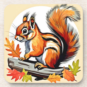 Dessous-de-verre Design de charme d'écureuil d'automne