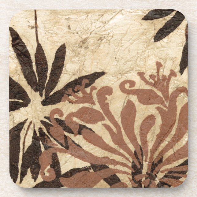 Dessous-de-verre Design de crayon floral avec Feuilles tawny (Devant)