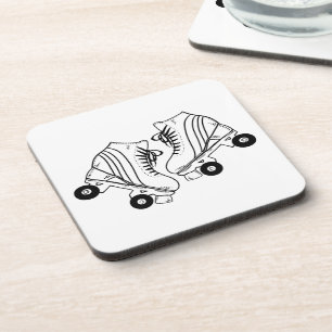 Dessous-de-verre Dessin minimaliste de patins à rouleaux noirs et b