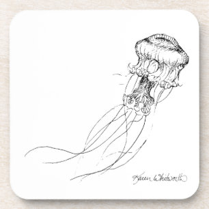 Dessous-de-verre Dessin noir et blanc de méduses