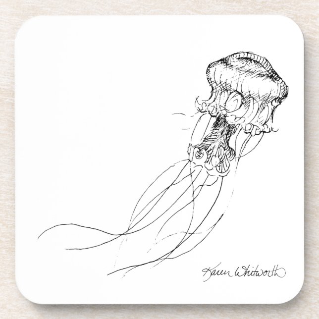 Dessous-de-verre Dessin noir et blanc de méduses (Devant)