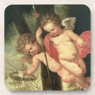 Dessous-de-verre Deux anges volants, jugeant la couronne des épine