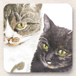 Dessous-de-verre Deux chats - tabby et tortie