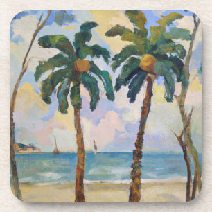 Dessous-de-verre Deux palmiers tropicaux Peinture à l'huile