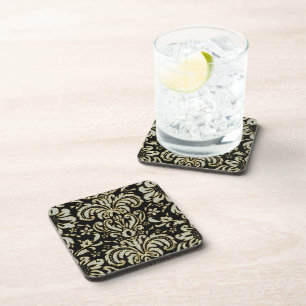 Dessous-de-verre Diamants noirs et tons or Vintage Floral Damask