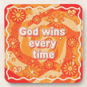 Dessous-de-verre Dieu orange gagne à chaque fois foi chrétienne