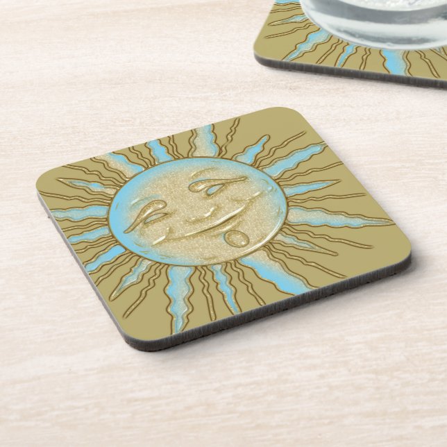 Dessous de verre d'or Soleil Bleu Souriant été (Côté gauche)