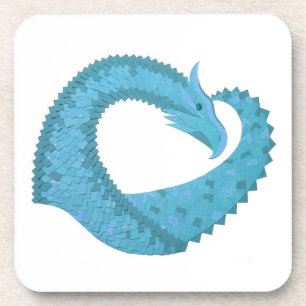 Dessous-de-verre Dragon au cœur de sarcelle sur fond blanc