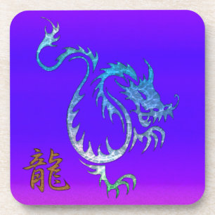 Dessous-de-verre Dragon bleu chinois sur les casseroles de boisson 