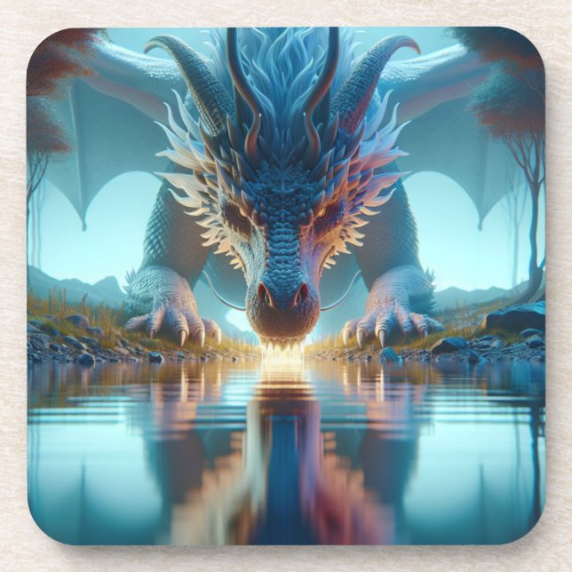 Dessous-de-verre Dragon Bleu Mystique Reflection dans l'eau (Devant)