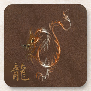 Dessous-de-verre Dragon chinois de cuivre sur Faux Leather