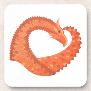 Dessous-de-verre Dragon de coeur orange sur blanc