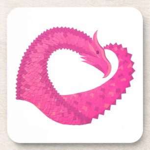 Dessous-de-verre Dragon de coeur rose chaud sur blanc