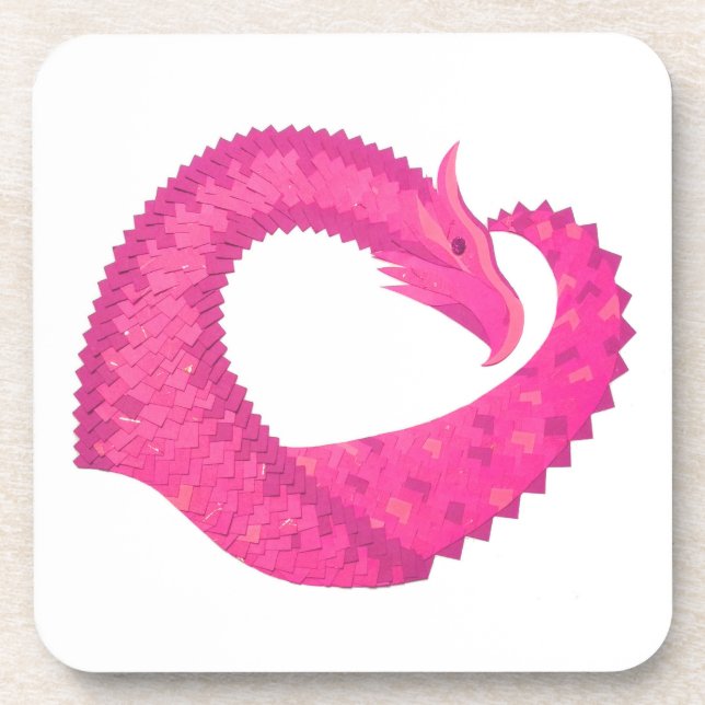 Dessous-de-verre Dragon de coeur rose chaud sur blanc (Devant)
