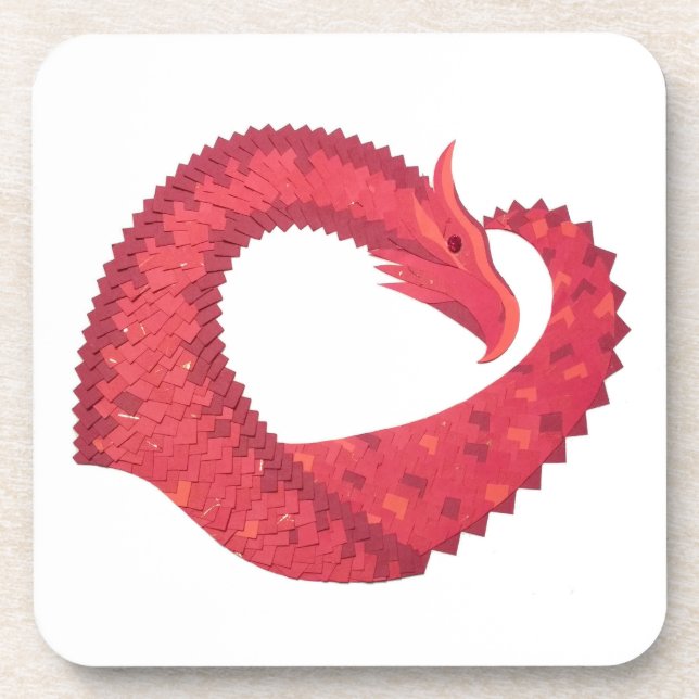 Dessous-de-verre Dragon de coeur rouge en blanc (Devant)