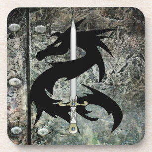 Dessous-de-verre Dragon noir et épée