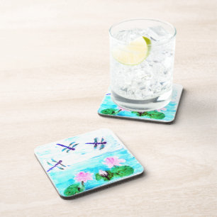 Dessous-de-verre Dragonflies de Peinture nénuphar en étang