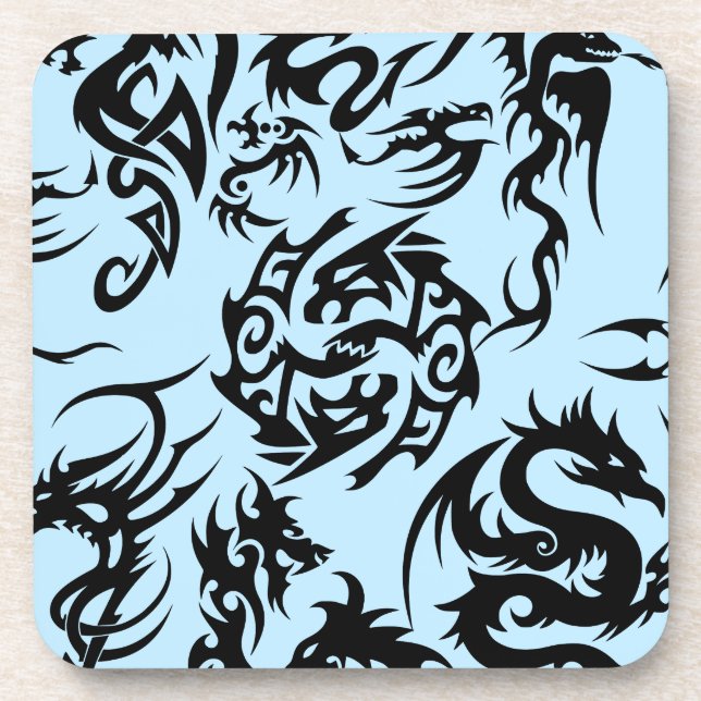 Dessous-de-verre Dragons noirs motif contour.b L BG bleu (Devant)