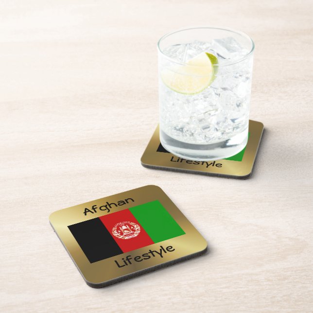 Dessous-de-verre Drapeau Afghanistan+Dessous de verre texte (Côté Droit)