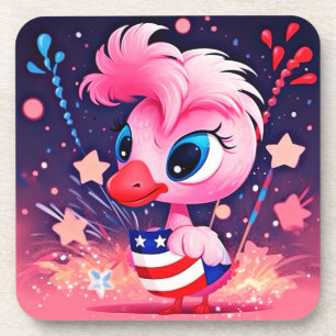 Dessous-de-verre Drapeau américain avec Flamant rose Cartoon-69216