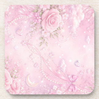 Dessous-de-verre Dreamy Pink Rose Floral Pearls Bows Sparkles