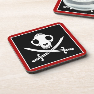 Dessous-de-verre Drôle Noir Blanc Jolly Kitty Pirate Os crâne