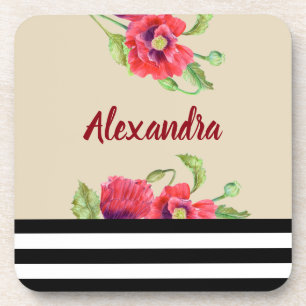 Dessous-de-verre Eau-couleur Rouge Poppies Floral Illustration