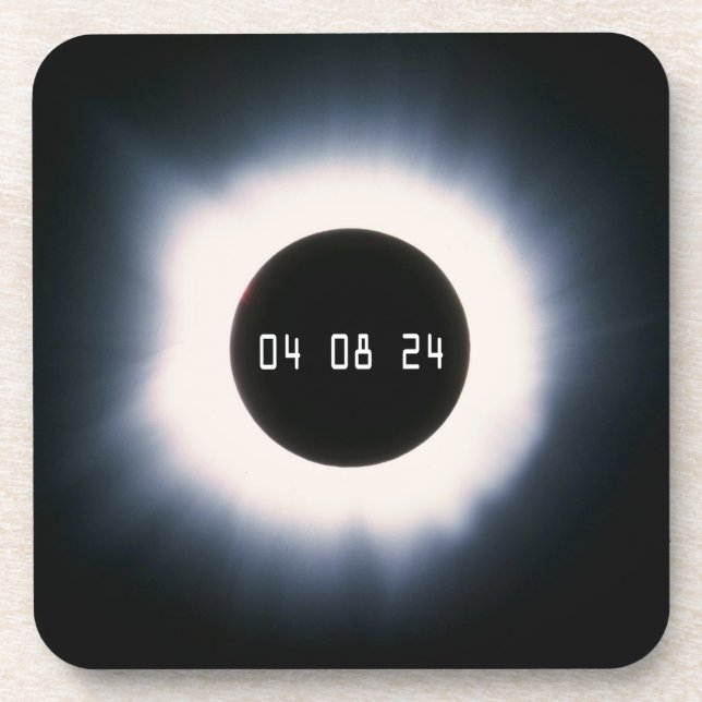 Dessous-de-verre Éclipse solaire totale 2024 en noir et blanc (Devant)