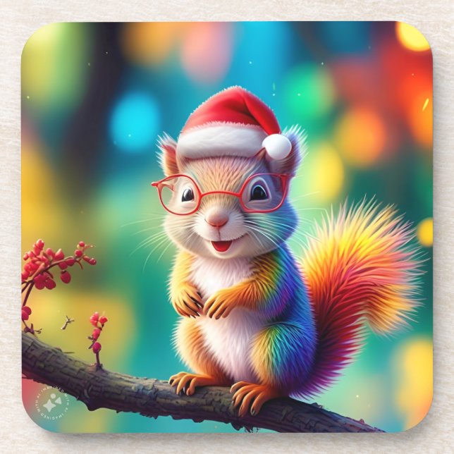 Dessous-de-verre Écureuil de Noël Comme Père Noël-56765 (Devant)