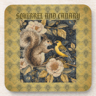 Dessous-de-verre Écureuil et Canari Jaune avec Motif Fleurs