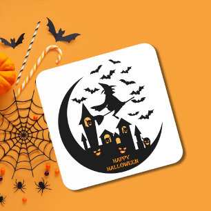 Dessous-de-verre Éffrayant chauves-souris et sorcière Halloween sur